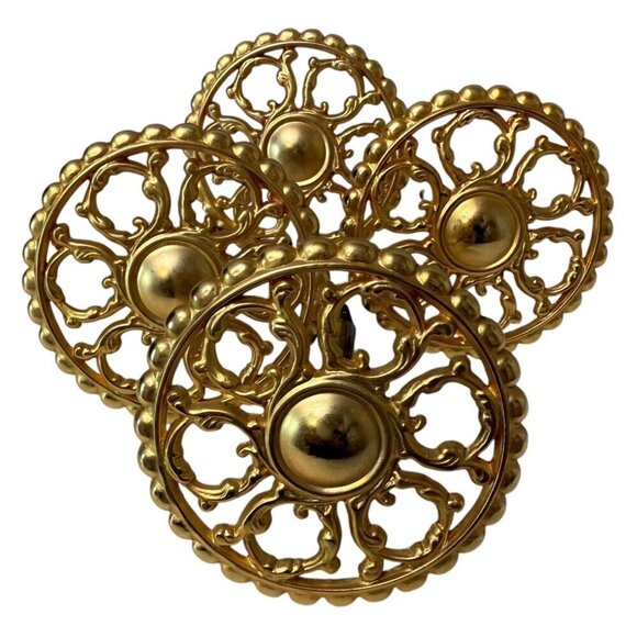 Drapery Tie Backs WTW Set of 4 Rosettes Goldtone Metal Brass Curtain Accessory - Picture 1 of 9